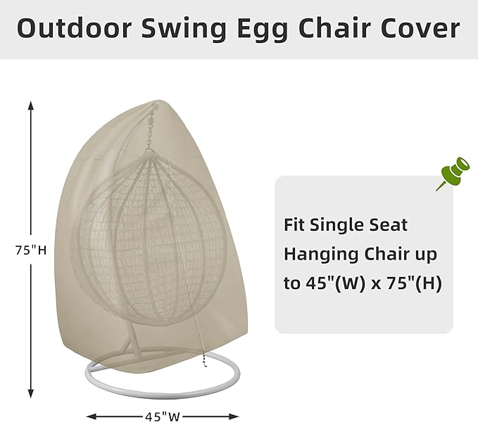 Easy-Going Patio Hanging Egg Chair Cover, UV Resistant Waterproof Outdoor Single Seat Swing Chair Cover with Zipper, Camel