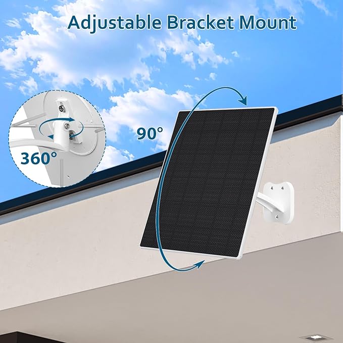 Zivif 10W Solar Panel for Security Cameras, Solar Panel Charger Camera with USB-C Cable, DC 5.5x2.1mm & Micro USB Port, IP66 Waterproof with Adjustable Mount, 7.2FT Cable
