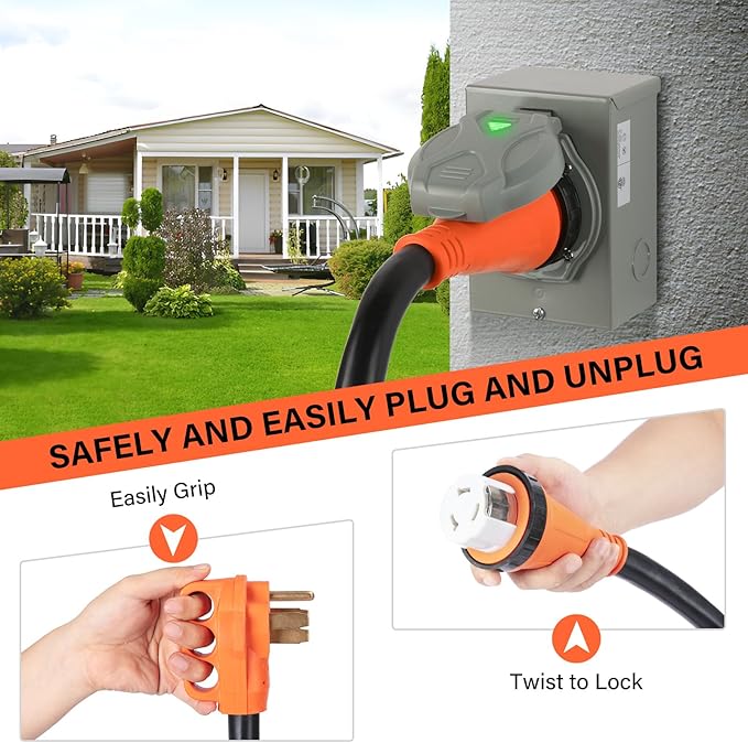 WELLUCK 50 Amp 15FT RV Power Extension Cord with Cord Organizer, Heavy Duty NEMA 14-50P to SS 2-50R RV Twist Locking Adapter Plug for RV Camper and Generator to House, 6/3+8/1 Gauge, ETL Listed