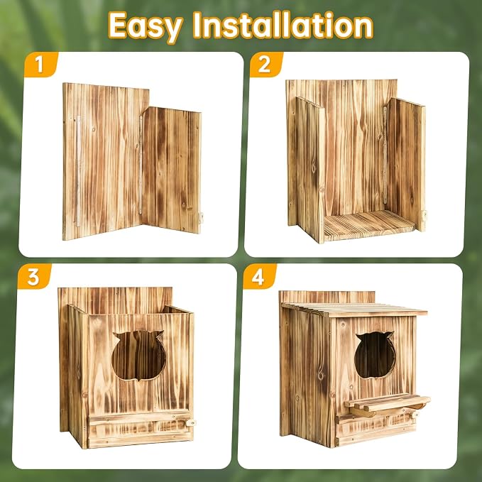 Owl House Bird House for Outside - 14.2×12×7.5 Inch Screech Owl Nesting Box, Owl-Shaped Entrance, Wooden Bird Box, Easy to Install, Ideal for Backyard Birding & Wildlife | Owl-Shaped Entrance, Wooden Bird Box, Easy to Install, Ideal For Backyard Birdin...