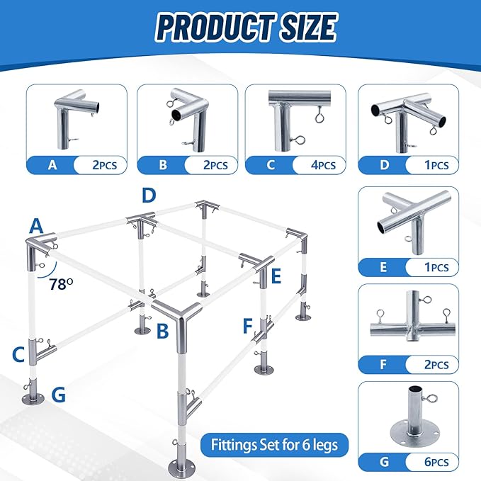 Frienda 6-Leg Lean-to Canopy Fittings for 1-3/8" EMT, 18 Pcs Lean to Carport Frame Connectors Kit DIY Project for Slant Roof Carport, Shed, Gazebo, Greenhouse, Shelter Deck, Pipes Not Included