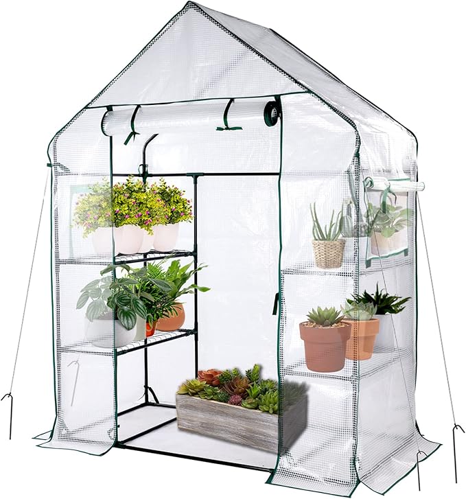 Mini Greenhouse,Greenhouses for Outdoors,Portable Walk in Green House for Garden Plants that Need Frost Protection and Away from Animals(56"x30"x76")-White
