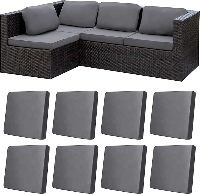 BIETYONE 8Pcs Stretch Patio Cushion Covers,Outdoor Couch Covers Replacement,Outdoor Couch & Sofa Slipcovers,for Patio Furniture Cushion Covers,Washable Reusable Furniture Protector (Gray, Cover Only)