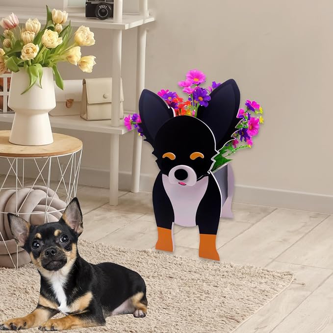 Black and White Chihuahua Dog Planter Plant Pots,Cute Dog Flower Planter,Gifts for Pet Lovers,Unique Animal Plant Pots,Office,Indoor Outdoor Garden Decor(9.45 * 5.91 * 13.46in)