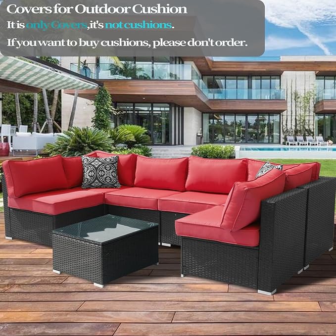 14Pcs Outdoor Cushion Covers Replacement Washable w/Zipper for 6-Seaters Sofa Patio Slipcovers Set Seat and Back Covers Only-25.6x25.6x3.9inch
