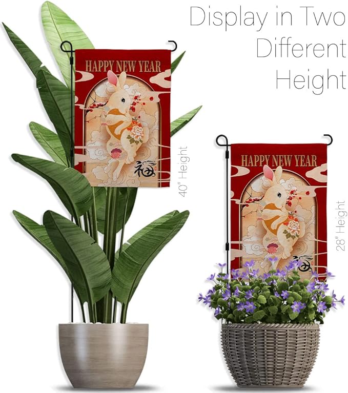 Lunar New Year of Rabbit Decorations Home Decor Flag Pole Banner Room Wall Art Patio Lawn Front Porch Outdoor Small Tapestry Yard Sign Spring Gifts Luck Chinese New Year Decorations Made in USA