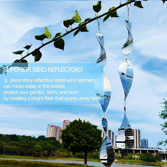 DJUAN Metal Bird Scare Discs Set-Highly Reflective Double-Sided Bird Reflectors,Extra Sparkly Wind Spinners Outdoor Garden Decor, Bird Devices Deterrent to Scare Birds Away from Yard Patio Farm
