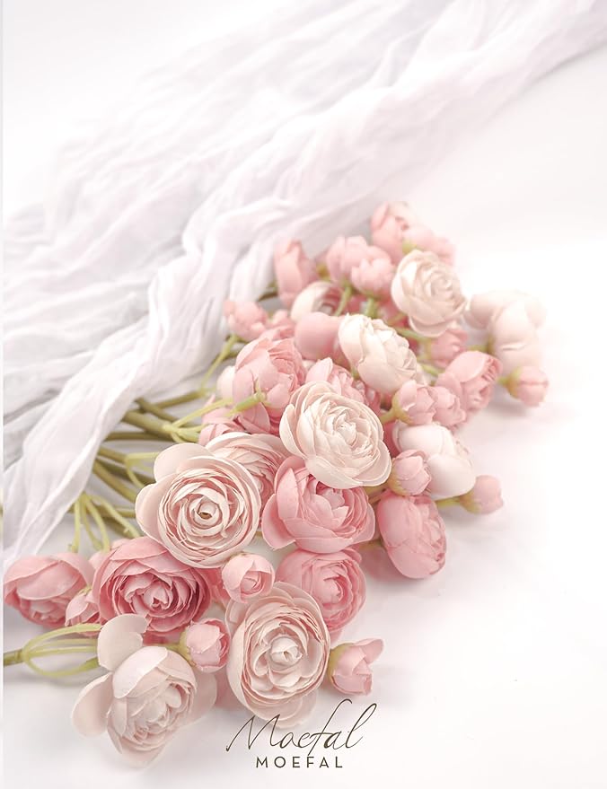 Ranunculus Artificial Flowers 18pcs, Faux Silk Mini Ranunculus Bulk Fake Wedding Filler Flowers for DIY Bouquets Centerpieces Bridal Shower Decorations Arrangements, Dusty Rose