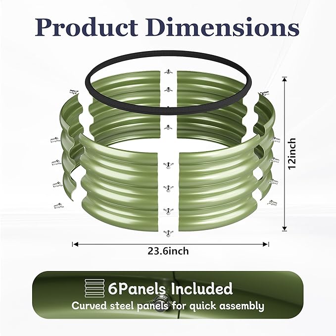 2 x 2 x 1 ft Round Raised Garden Bed, Green 3 Pack 0.6 mm Thick Galvanized Steel Planter Box with Double Layer Paint and Safety Edge Trim for Vegetables Flowers Herbs Outdoor Garden