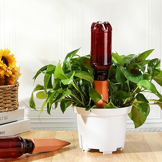 SiliFine 6 Sets Terracotta Self Watering Spikes with 26 oz Plastic Bottles, Plant Watering Devices Slow Release Vacation Insert Automatic Plant Watered Device