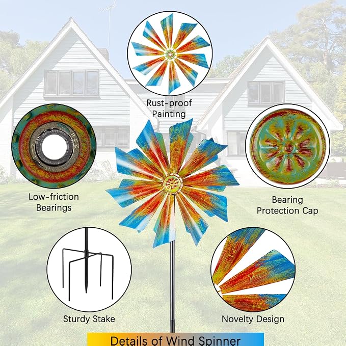 Stargarden 12.8" Outdoor Wind Spinner, Colorful Kinetic Metal Wind Spinners, Metal Yard Art for Garden Yard Patio