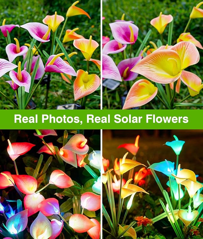 KOOPER Solar Lights Outdoor Decorative, Color Changing Solar Garden Lights With 10 Calla Lily Flower Lights, Solar Flowers Outdoor Waterproof IP65 For Yard Lawn Garden Decor, Gift For Women Mom 2 Pack
