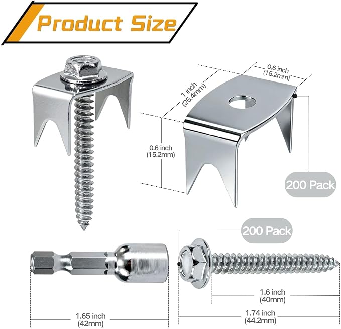 200 Pcs Fence Staples for Wire Fencing, 1.6 Inch Galvanized Steel Fasteners with Hex Socket, Reusable Wire Fence Clips for Chicken Wire, Cattle Panels, and Garden Mesh (200Pack)