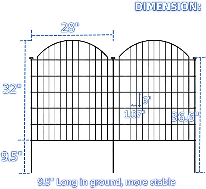 Garden Fence Decor 32 in(H) x 11.6 ft(L), Dog Fence Outdoor for Yard No-Dig Pet Barrier, Animal Proof Fence Metal Garden Fencing Animal Barrier, 5 Panels