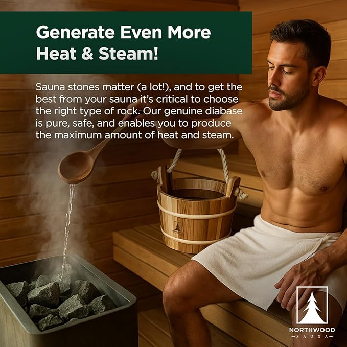 Northwood Sauna - Sauna Stones - Authentic Diabase Sauna Heater Rocks from Germany - Superior Heat & Steam - 2-4 Inches (5-10 cm), 45 Pounds (20 kg)