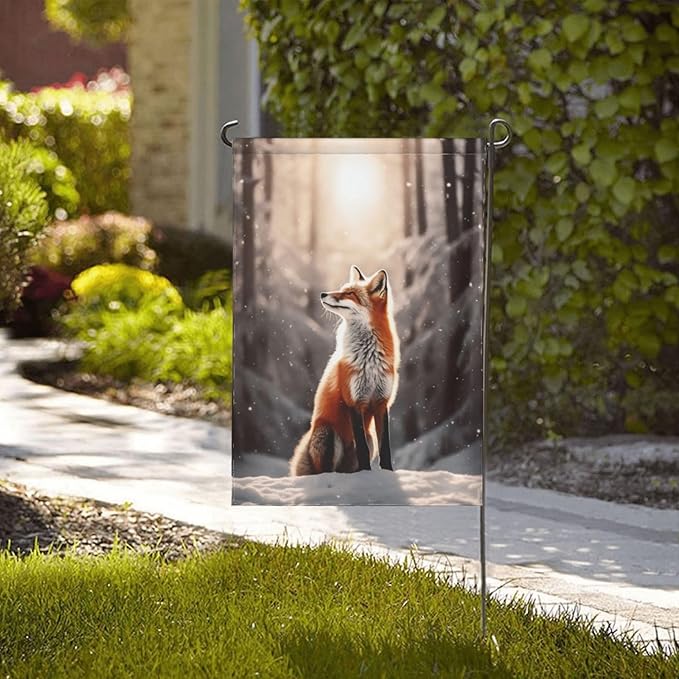 Delerain Red Fox Winter Garden Flag, 28 x 40 Inch Double Sided Design Weather Resistant Indoor & Outdoor Decoration Small Banner for Home Yard Lawn Patio Office