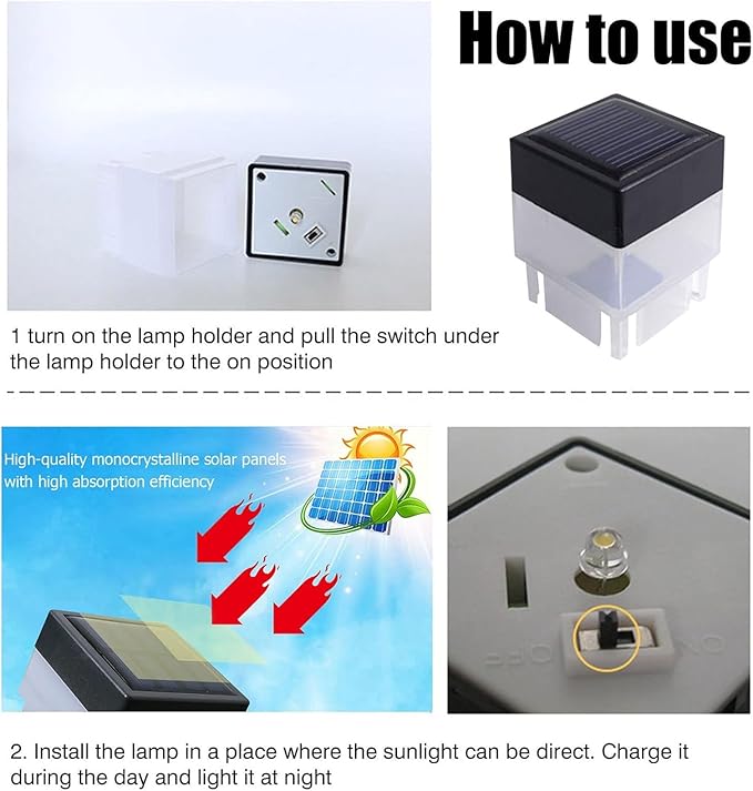 Solar LED Fence Post Cap Light 2x2 Inch (5x5cm) - for Wrought Iron, Aluminum & Garden Fences, Waterproof Outdoor Solar Lights(White Light) (12)