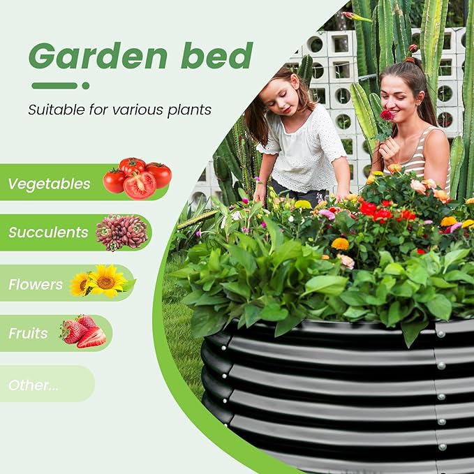 Land Guard 3×3×2ft Galvanized Raised Garden Bed Kit, Round Galvanized Planter Raised Garden Boxes Outdoor, Large Metal Raised Garden Beds for Vegetables, Grey