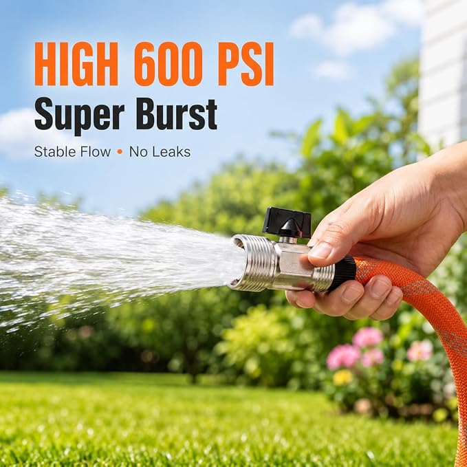 Garden Hose 50ft - Non-Expanding, Burst-Proof Flexible Water Hose with Thickened TPE Core & Round Braided Polyester, Kink-Free & Lightweight for Yard and Camper