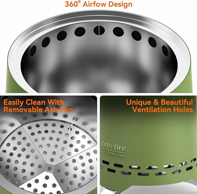 2-in-1 Smokeless Fire Pit with Pot Bracket & Carry Bag, 7.8” Portable Camping Stove Wood Burning Tabletop Fireplace for Patio Backyard RV Tailgating, Green FP053