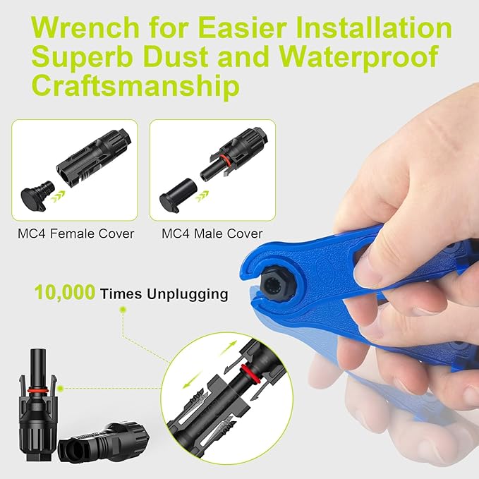30 Pairs Solar Connector (10AWG), 60Pcs Solar Panel Cable Connectors Adapter Male/Female IP68 1000V 30A 10AWG 12AWG 14AWG Waterproof Dustproof Connector with 2 Spanners (30 Pairs Solar Connectors)