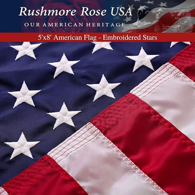 American Flags for Outside 5X8 American Flag made in USA Heavy Duty Flags Outdoor with Embroidered Stars and Sewn Stripes 5x8 US Flag for High Wind- All Weather Flags