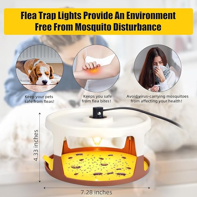 2026 Flea Traps for Inside Your Home 4PACK, Flea Light Trap for Indoor Flying Insect Control Trapper with 12 Bulbs, 12 Sticky Pads Refills Bed Bug Trap for House Indoor