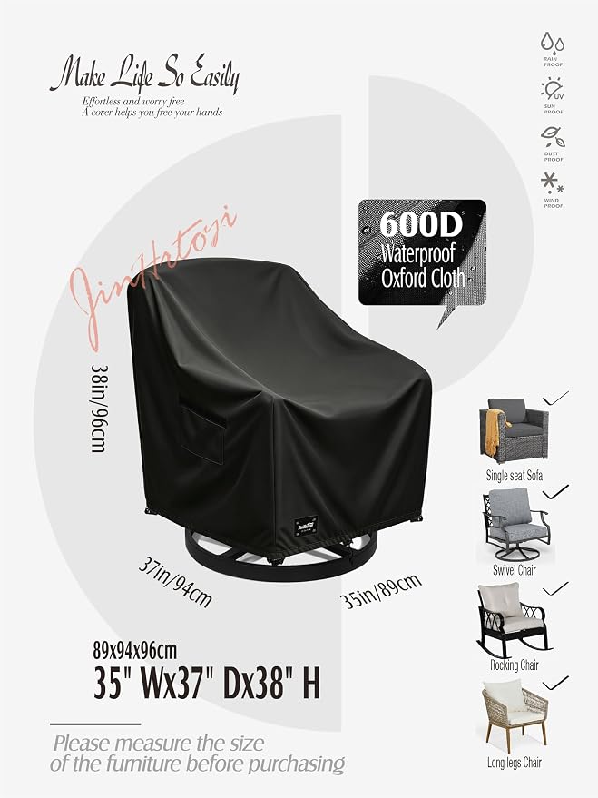 JinHrtoyi Outdoor Chair Covers 2 Pack,35Wx37Dx38H inches Patio Chair Cover,100% Waterproof Heavy Duty Outdoor Furniture Covers Waterproof,Black Minimalism Style Patio Furniture Cover