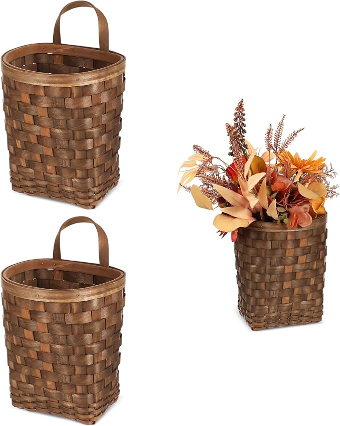Alipis Hanging Basket Woven Wall Storage Organizer 9.84X6.69X15.94In Rustic Wicker Basket for Kitchen Vegetables Flowers and Home Decor