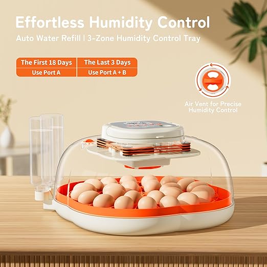 APDOE Egg Incubators for Hatching Eggs, Temperature and Humidity Control, Automatic Egg Turning, Egg Candler, External Water Bottle, Air Vent, for Chicken, Duck & Quail Eggs, 25 Eggs