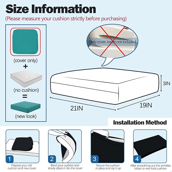 Sqodok Patio Cushion Covers, Waterproof Outdoor Cushion Covers Replacement, Patio Cushion Seat Slicovers for Sectional Sofa, Chair, Outdoor Wicker Patio Sofa (Sky Blue, 21"x19"x3"-2 Pack-Cover ONLY)