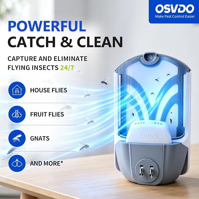 Flying Insect Trap with 3 Refill Cartridges Set,Plug-in Fly Trap Indoor | Fruit Fly Traps for Indoors - Bug Catcher for Gnats, House Flies, Fruit Flies and Moths, Blue UV Light, Mess-Free