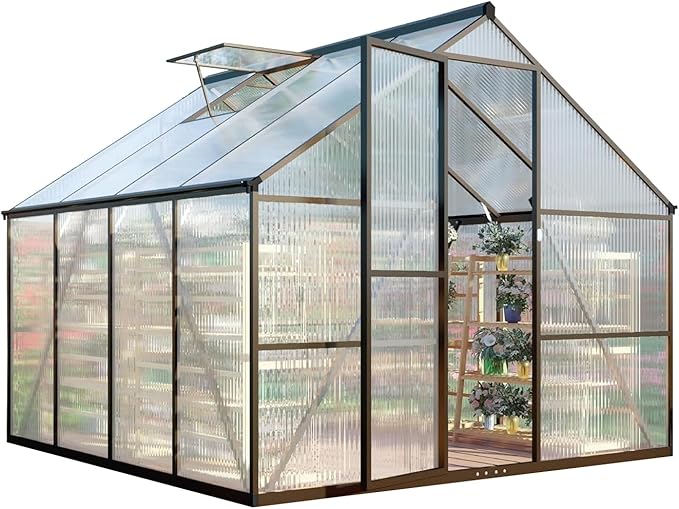 CQZY 6x8 FT Greenhouse for Outdoors,Aluminum Large Walk-in Greenhouse,Dark Gray