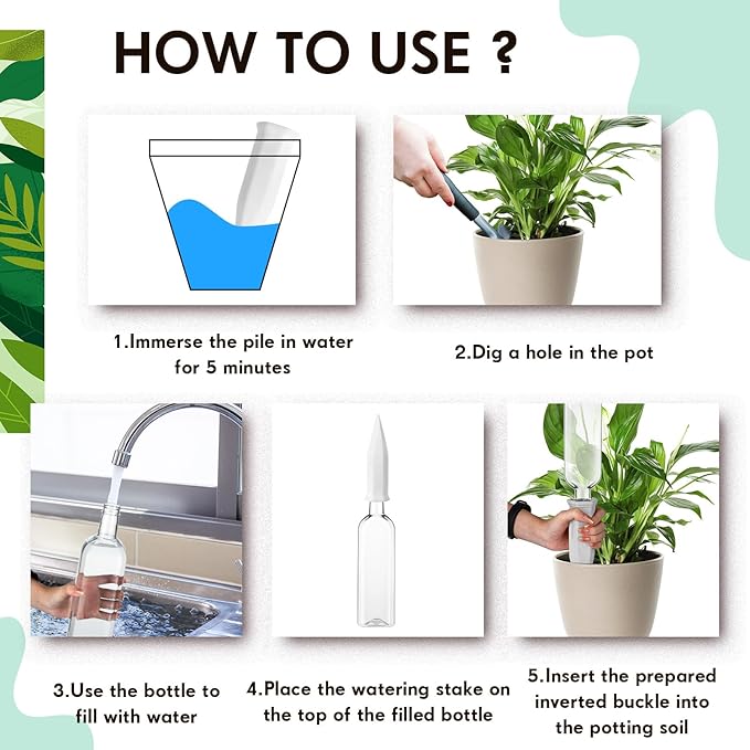 Ziliny 16 Pcs White Terracotta Watering Spikes with 25 oz Plastic Bottles Set, Plant Watering Devices Vacation Plant Waterer Self Watering Planter Devices Slow Release Planter for Indoor Outdoor