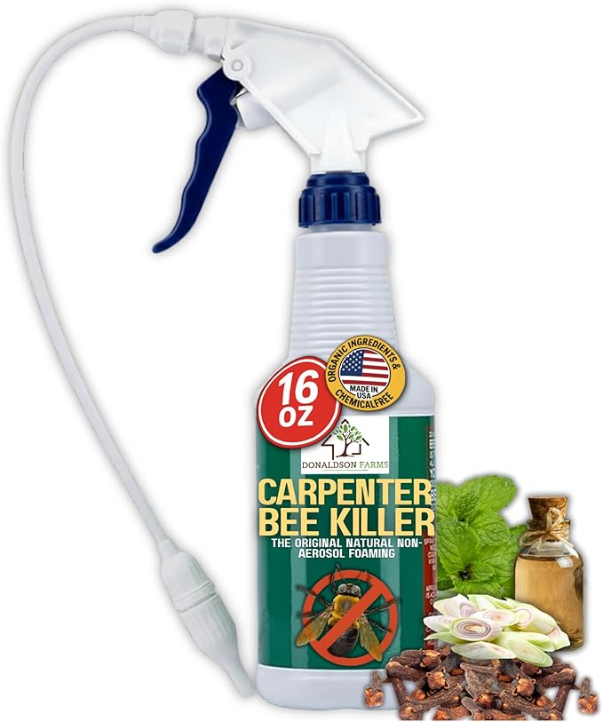 Donaldson Farms Carpenter Bee Spray – Wood Boring Bee Spray for Sheds, Decks & Outdoor Wood – Subtle Foaming Formula, Deep Reach Precision Nozzle – Peppermint & Clove Oil – 16 oz