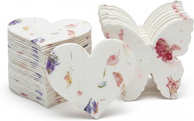 Combo Seed Paper - 24pcs Hearts & 24pcs Butterflies, Writable & Plantable Wildflower Gifts for Mom this Mother’s Day, Use for Shower Favors Weddings, Heart Party Favors or Easter Decoration