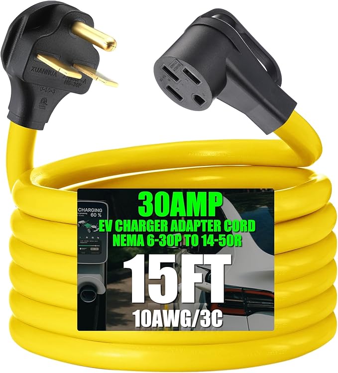 Kanayu 15FT NEMA 6-30P to 14-50R EV Charger Adapter Cord, 30 Amp 240V HVAC to 50 Amp Level 2 EV Charging Power Adaptor Cord, STW 10 AWG/3C, ETL Listed (Not for RV or Dryer)
