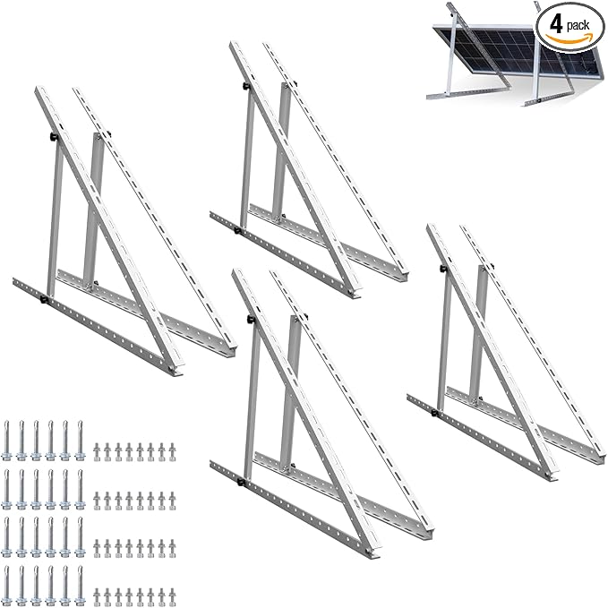 ECO-WORTHY 4 Sets 45inch Adjustable Solar Panel Mount Brackets Stand with Foldable Tilt Legs, Ideal for 4-8pcs 100 200 300 400 Watt Solar Panel for Roof, RV, Boat, and Off-Grid