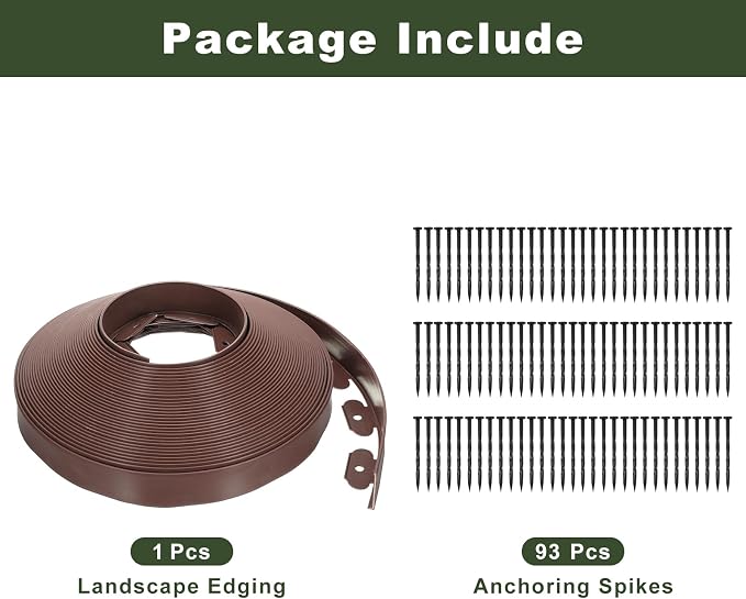 uxcell Landscape Edging, 1Pcs 100FT x 2" - Garden Edging Kit with 93 Stakes, Landscape Edging Border for Garden Lawn Flower Bed Yard Grass (Brown)