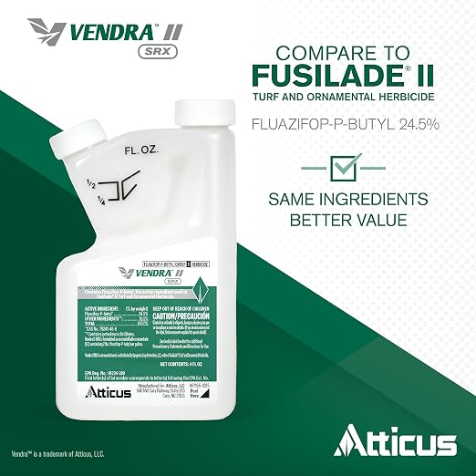 Atticus Vendra II SRX Herbicide (4 oz) - 24.5% Fluazifop – Grass Weed Killer Selective Control Bermudagrass, Barnyardgrass, Crabgrass, Foxtail, Goosegrass and More in Lawn and Landscapes