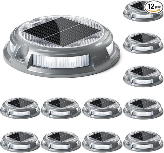 SIEDiNLAR Solar Driveway Lights Outdoor 16 LEDs 9 Modes, Dock Markers Deck Lights Waterproof Warning for Driveway Step Walkway Pathway Ground Yard Garden, RGB (12 Pack)