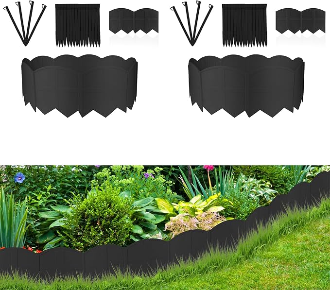 50ft Black Garden Edging Border, 50Pcs Landscape Edging with 50Pcs Stakes for Lawn, Flower Bed, Yard
