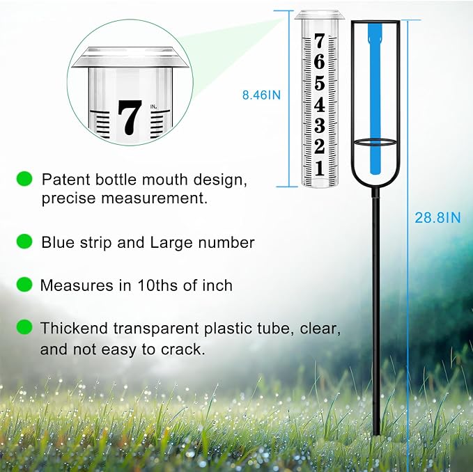 Rain Gauge outdoor, Upgraded Accurate Rain Gauges Outdoors best rated, Freeze Proof Thickened Transparent Plastic Rain Measure Gauge for Yard, Adjustable Height Large Rain Measuring Tool for Garden