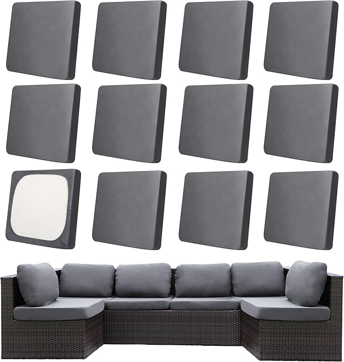 12Pcs Patio Cushion Covers,Outdoor Cushions Covers,Stretch Cushion Covers Replacement, Washable and Reusable Furniture Protectors(Grey)