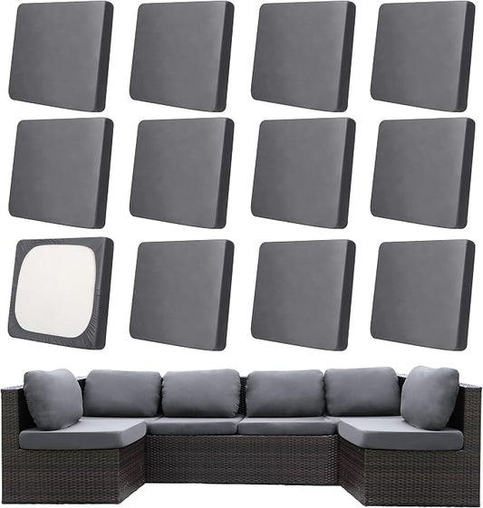 12Pcs Patio Cushion Covers,Outdoor Cushions Covers,Stretch Cushion Covers Replacement, Washable and Reusable Furniture Protectors(Grey)