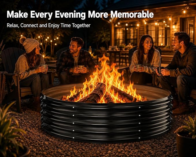 48''Large Fire Pit Ring – Outdoor Wood Burning Fire Pit for Backyard & Outside,17" Deep for Bigger Fires – Heavy Duty Galvanized Steel with High Heat-Resistant Coating for Patio, Camping & Bonfires