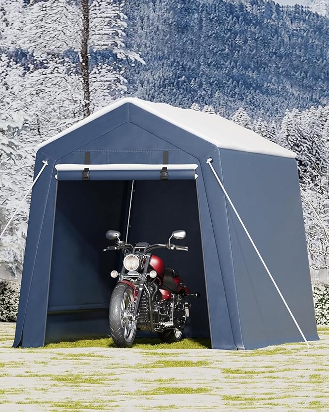 6x6 FT Outdoor Storage Shelter Shed Carport with Roll Up Door Windows Waterproof Portable Garage Heavy Duty Tent for Motorcycle Bike Firewood Tools Ventilated