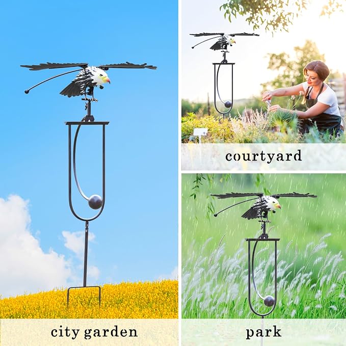 Metal Owl Garden Stake Decor, Iron Kinetic Owl Sculpture, Outdoor Decorative Garden Stakes - Eagle