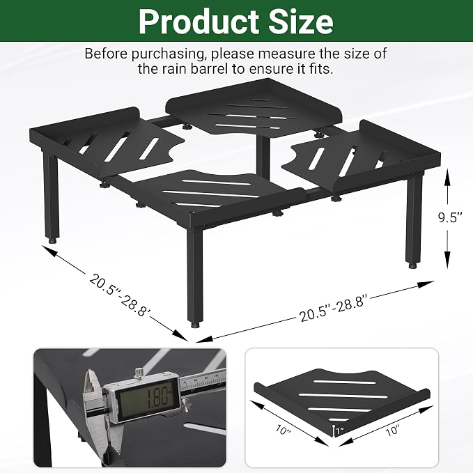 45-100 Gallon Rain Barrel Stand | Length & Width Adjustable, Heavy-duty Steel Stand for Outdoor Rain Barrel