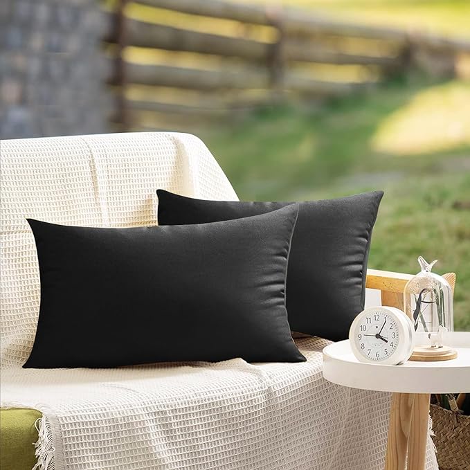 VAKADO 12x20 Lumbar Outdoor Waterproof Black Throw Pillow Covers Set of 2 Decorative Tender Green Outside Patio Furniture Cushion Cases Decor for Garden Bench Porch Couch Tent Sunbrella